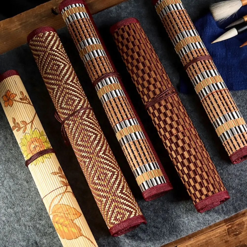 

Bamboo Painting Brushes Holder High Quality Chinese Style Large Capacity Calligraphy Pen Curtain Roll Up Pouch Students