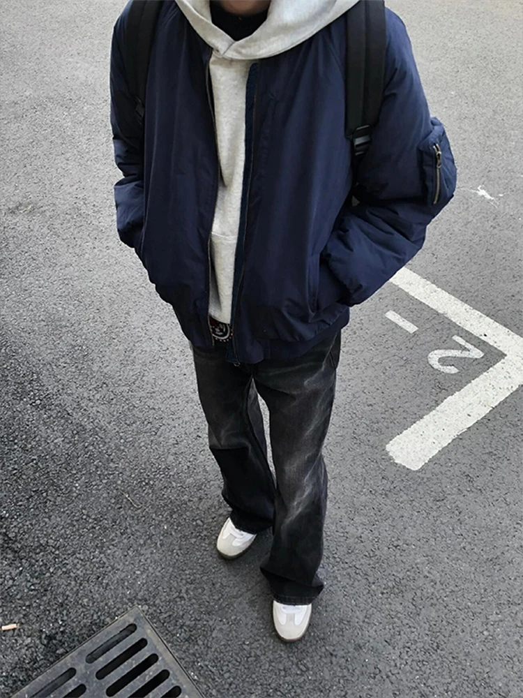 

Мужская демисезонная куртка в американском ретро-стиле, синяя, свободного кроя, из полиэстера, с эффектом водонепроницаемости, в стиле бейсбольной формы/пилотской куртки.