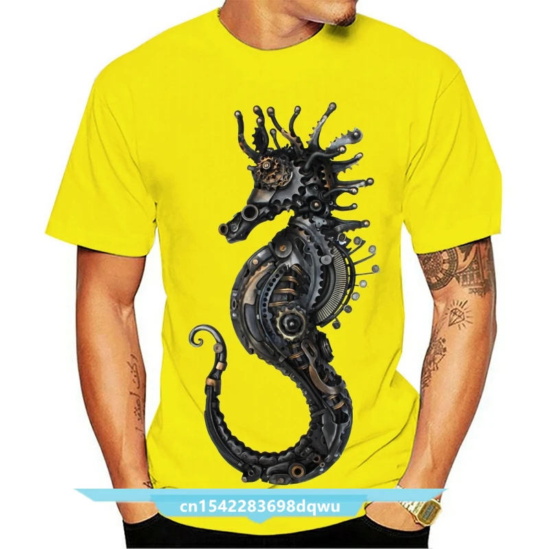 

Metal Steampunk Seahorse Of Gears Men’s 50/50 T Shirt Knitted 100% Cotton Round Neck Pattern Cute Fashion Letters Shirt