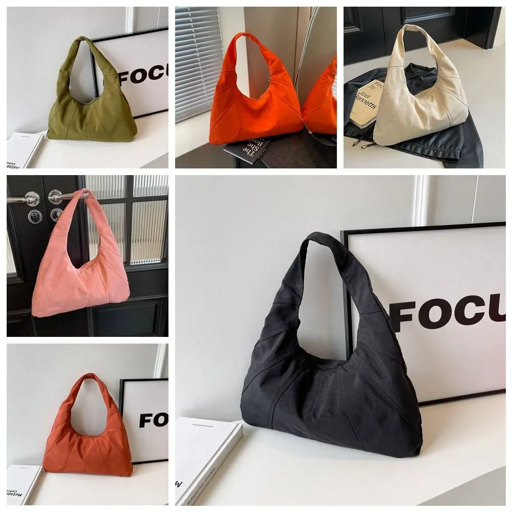 Sacola retrô portátil de grande capacidade, bolsa de axilas, bolsa de ombro casual, estilo coreano, cor sólida, moda