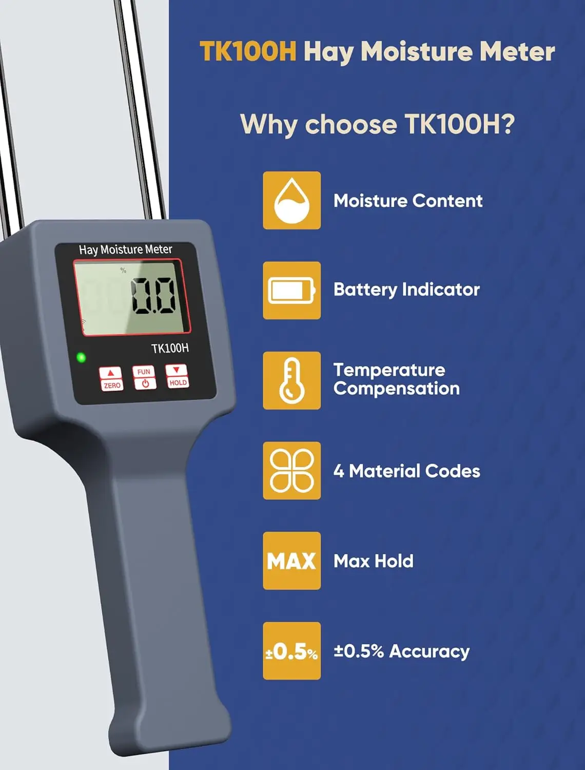 GOYOJO Digital Moisture Tester for Forage and Alfalfa Accurate LED Warning Temperature Compensation with Probe