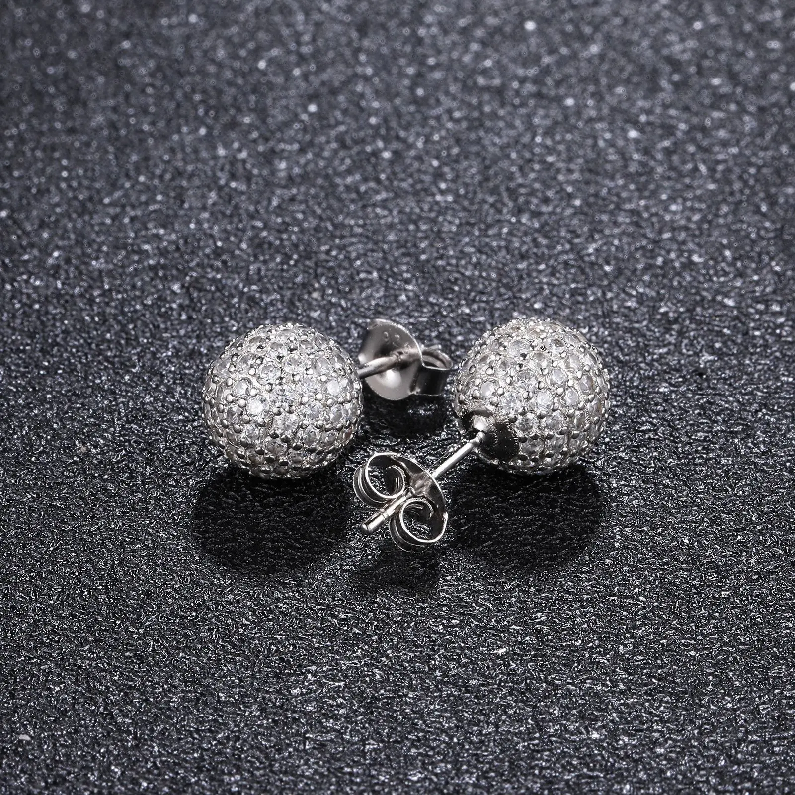 Hip Hop 1 Pair Iced Out CZ Stone Ball Stud Earring Copper Earrings For Women Men Jewelry