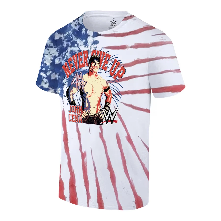 

Men's White John Cena Never Gives Up USA Flag Tie Dye T-shirt Simple Unique Loose And Comfortable Suitable For Daily Leisure