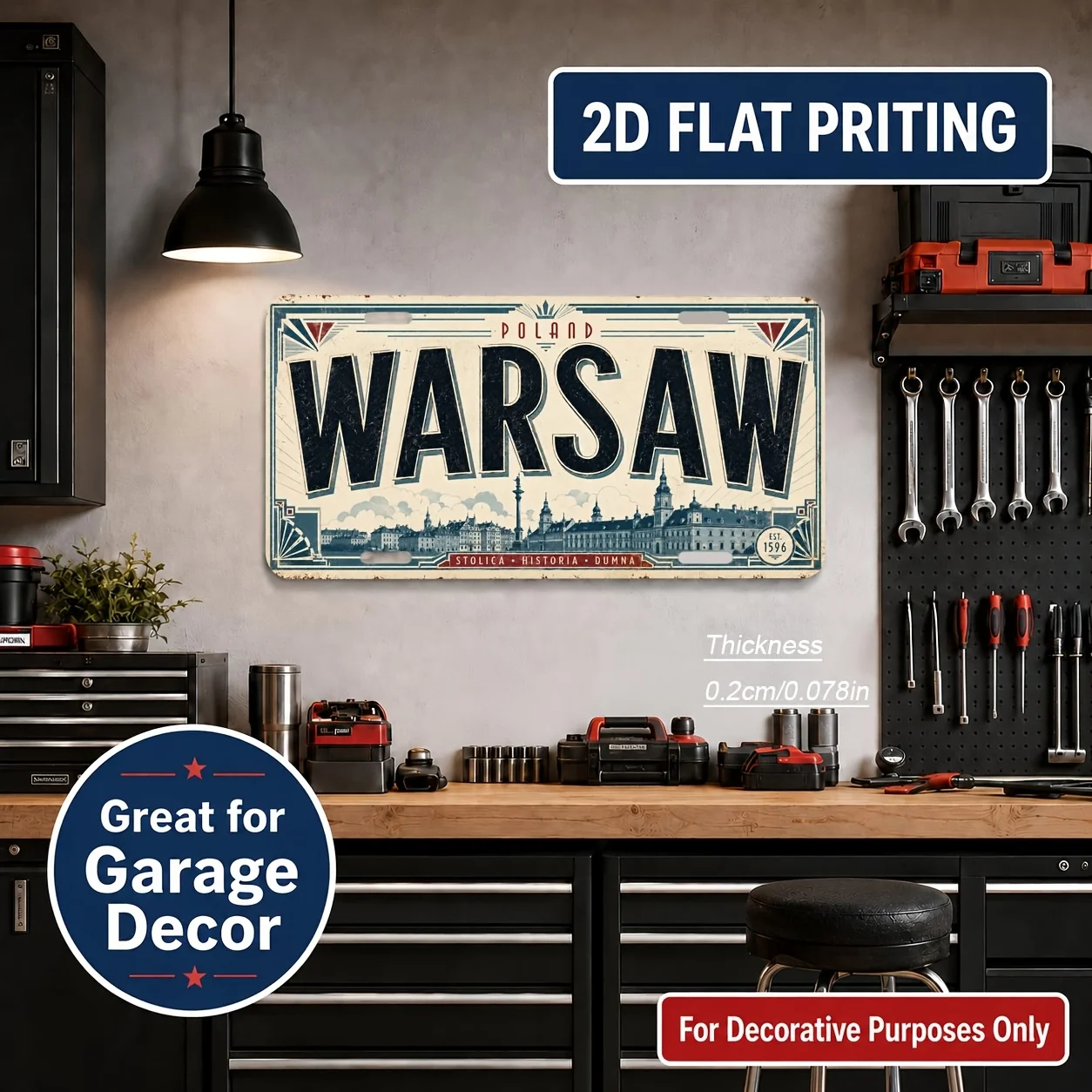 2D Flat - 【2D Flat】 2D Flat - [2D Flat] 2D Flat, 1pc, Warsaw Theme Retro Sign, for Decoration Solely, Home Decor, Birthday Gift,