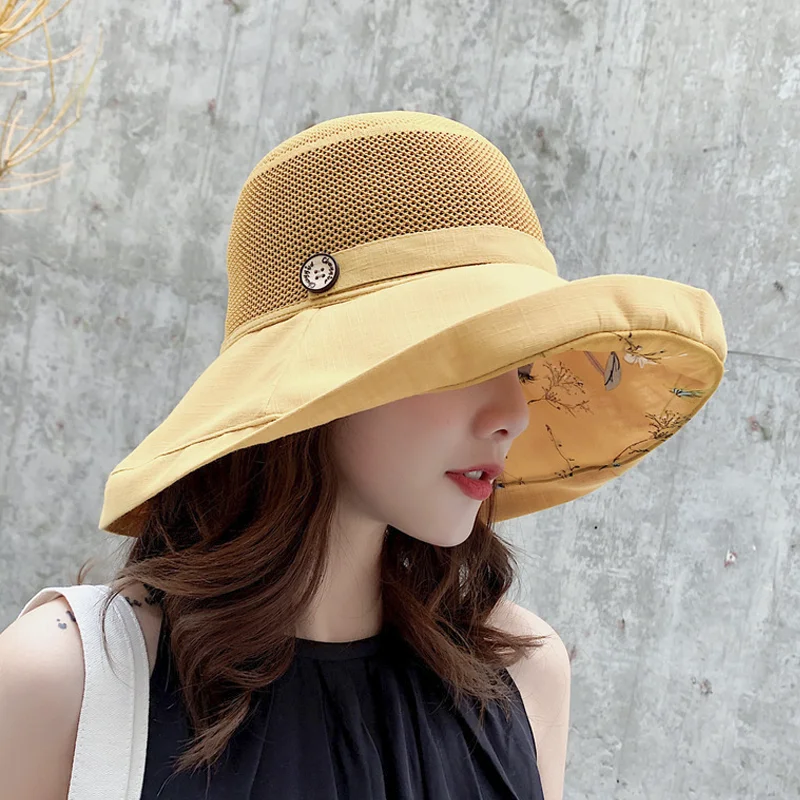 Summer Mesh Sun Hats for Women UV Protection Wide Brim Packable Beach Bucket Hat