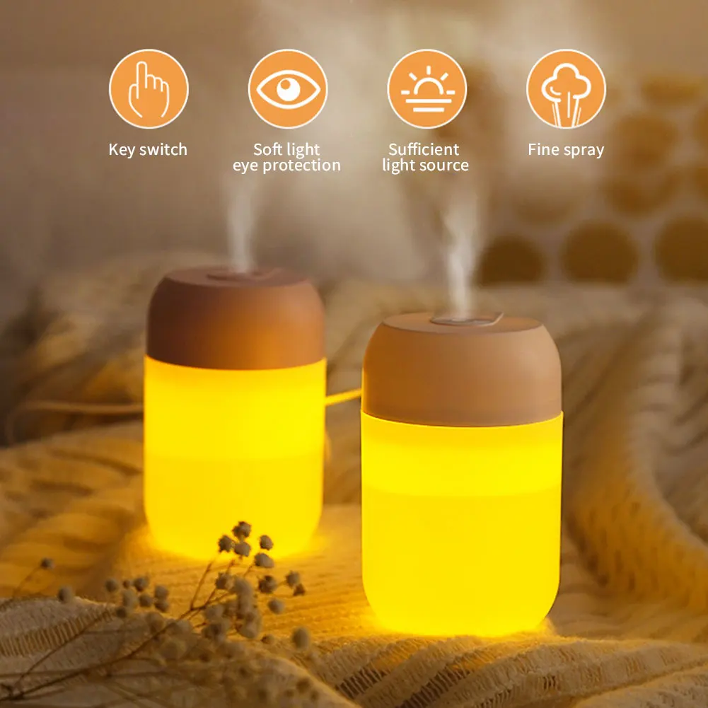 เครื่องเพิ่มความชื้นในอากาศขนาด300มล. แบบพกพาเครื่องเพิ่มความชื้นน้ำมันหอมระเหยสำหรับบ้านรถยนต์เครื่องพ่นหมอกเย็นด้วย USB พร้อมเครื่องฟอกอากาศแบบซอฟท์ไลท์สีสันสดใส