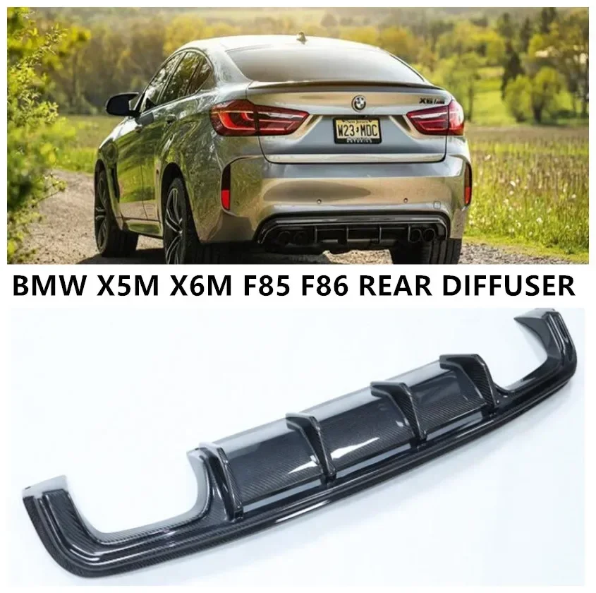 Rear Bumper Diffuser For BMW X5M X6M F85 F86 2014 2015 2016 2017 2018 Trunk Door Lip Spoiler Real Carbon Fiber