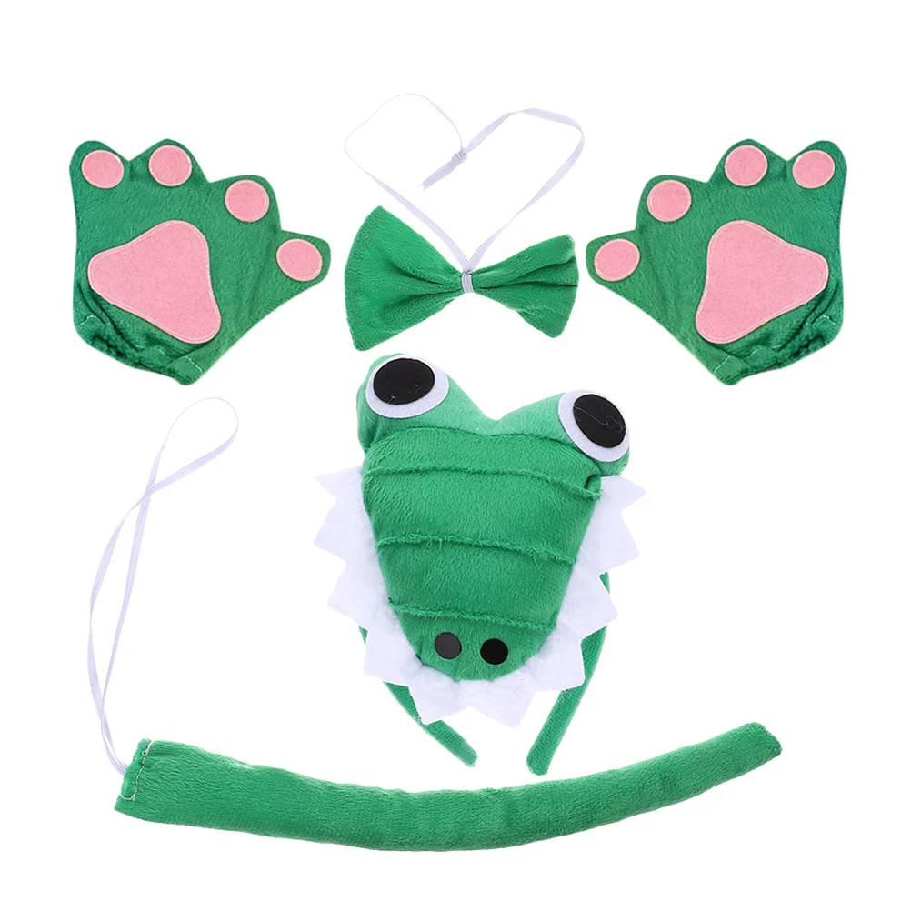 Conjunto de fantasia de jacaré de Halloween para adultos e crianças com bandana, luvas de cauda, gravata borboleta, animal peludo, roupa de festa, equipamento de cosplay exclusivo