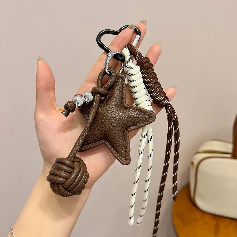 PU Leather Star and Ball Pendant Love Heart Ring Keychain Women Bag Decoration Backpace Accessories for Daily Use Gifts