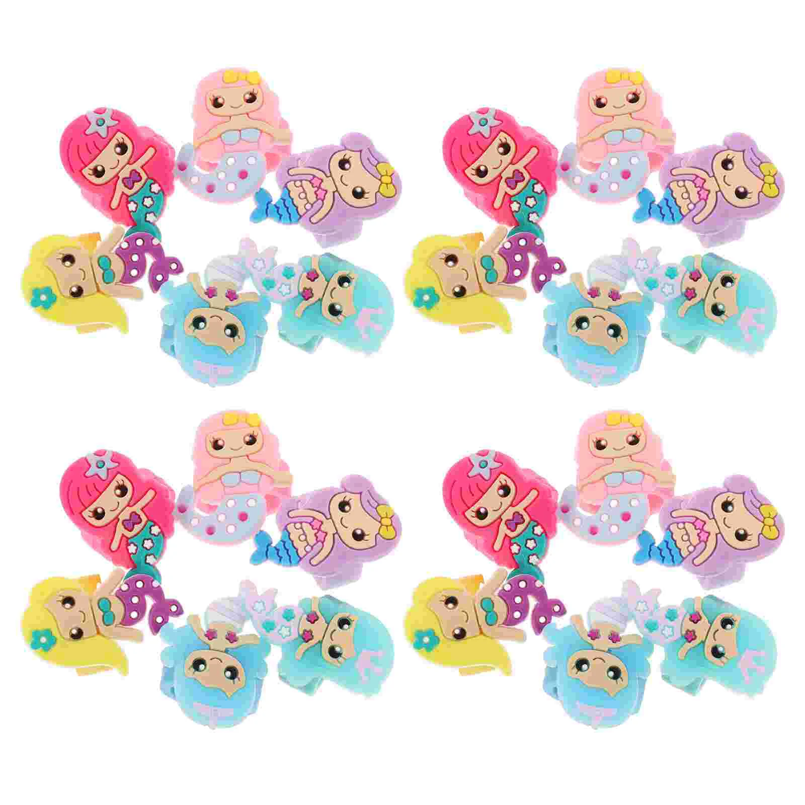 24pcs Mermaid Shape Rings PVC Children Rings Adorable Decorative Jewelry Birthday Party Favors Gifts for Kids Random Assorted Co