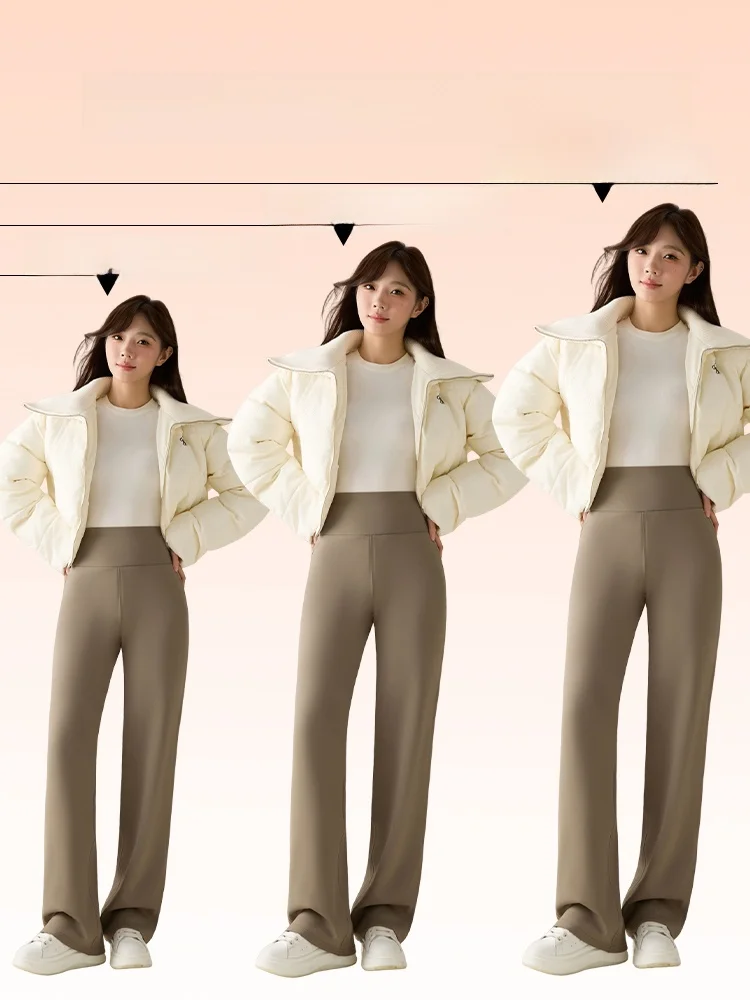 Marrom fce forrado perna reta calças de yoga pessoa leggings largas emagrecimento não volumoso arca fin leggings quente versátil