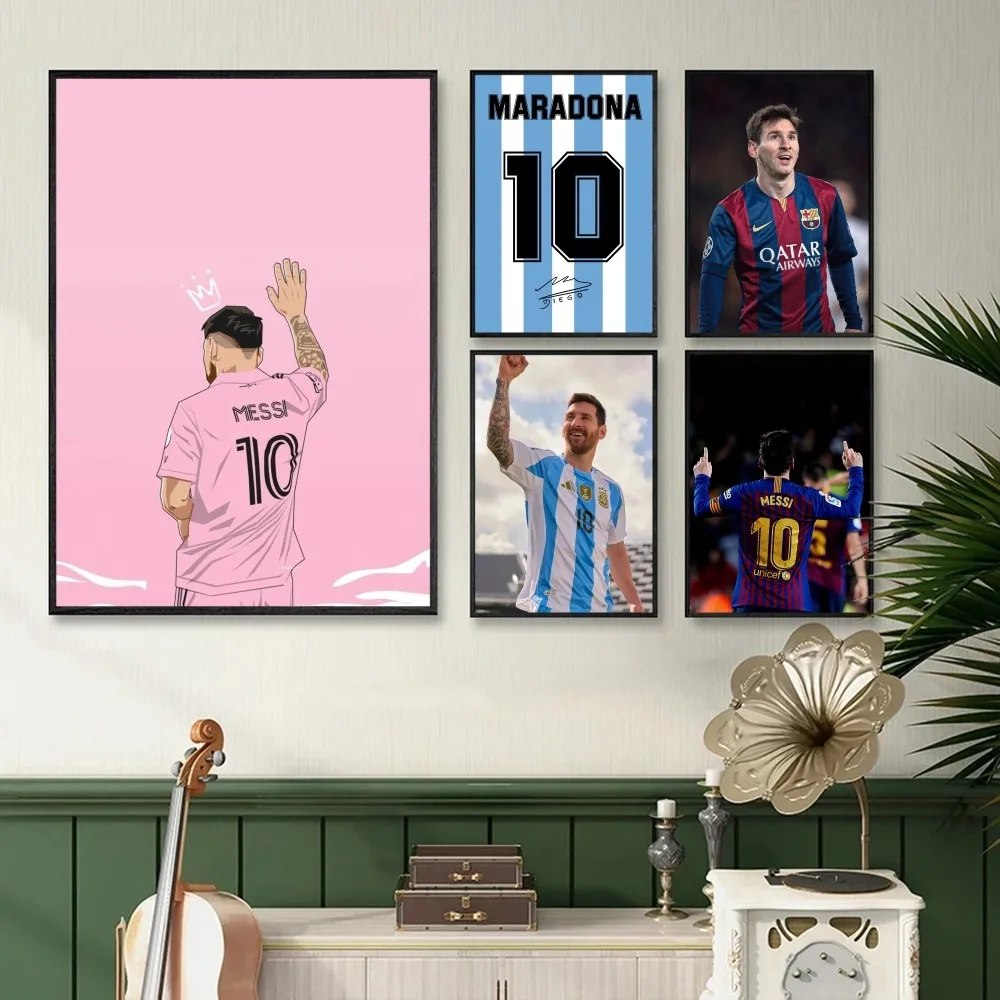 1PC Football Player Messi Poster Self-adhesive Art Waterproof Paper Sticker Coffee House Bar Room Wall Decor