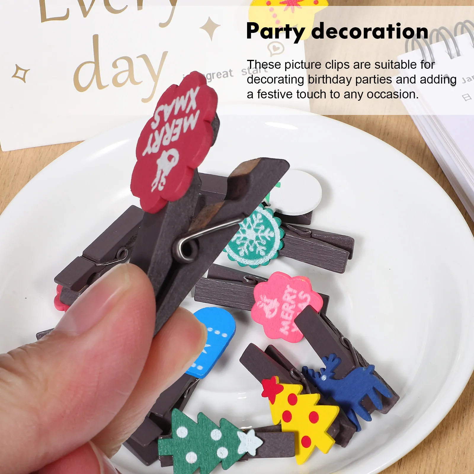 1Set Wooden Photo Clips Decorative Picture Clamps for Holiday Festival Birthday Gift Party Supplies Photo Clips