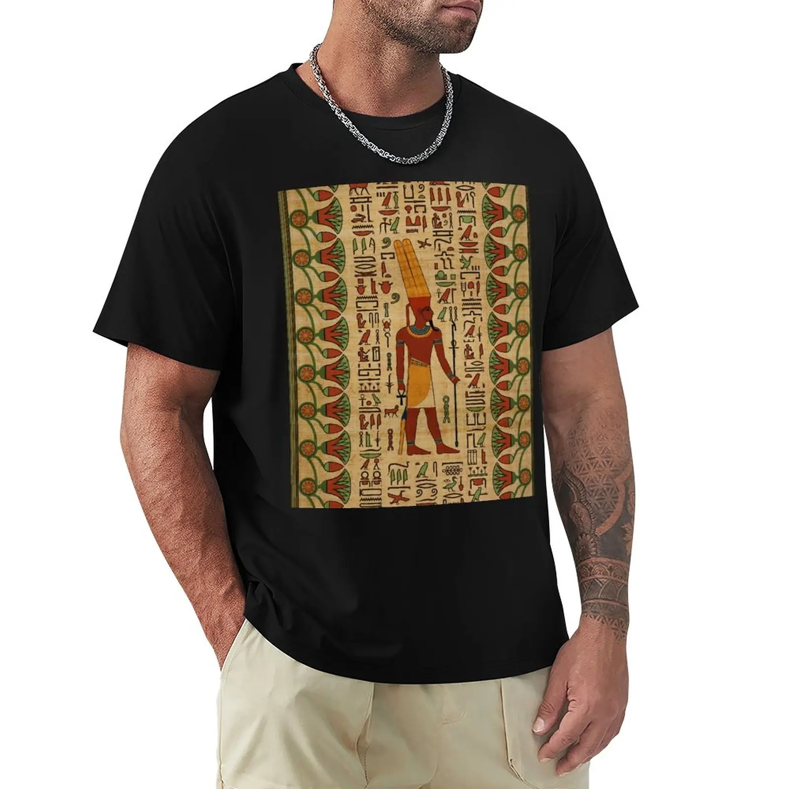 Egyptian Amun Ra - Amun Re Ornament on papyrus T-Shirt graphics t shirt aesthetic clothes men graphic t shirts