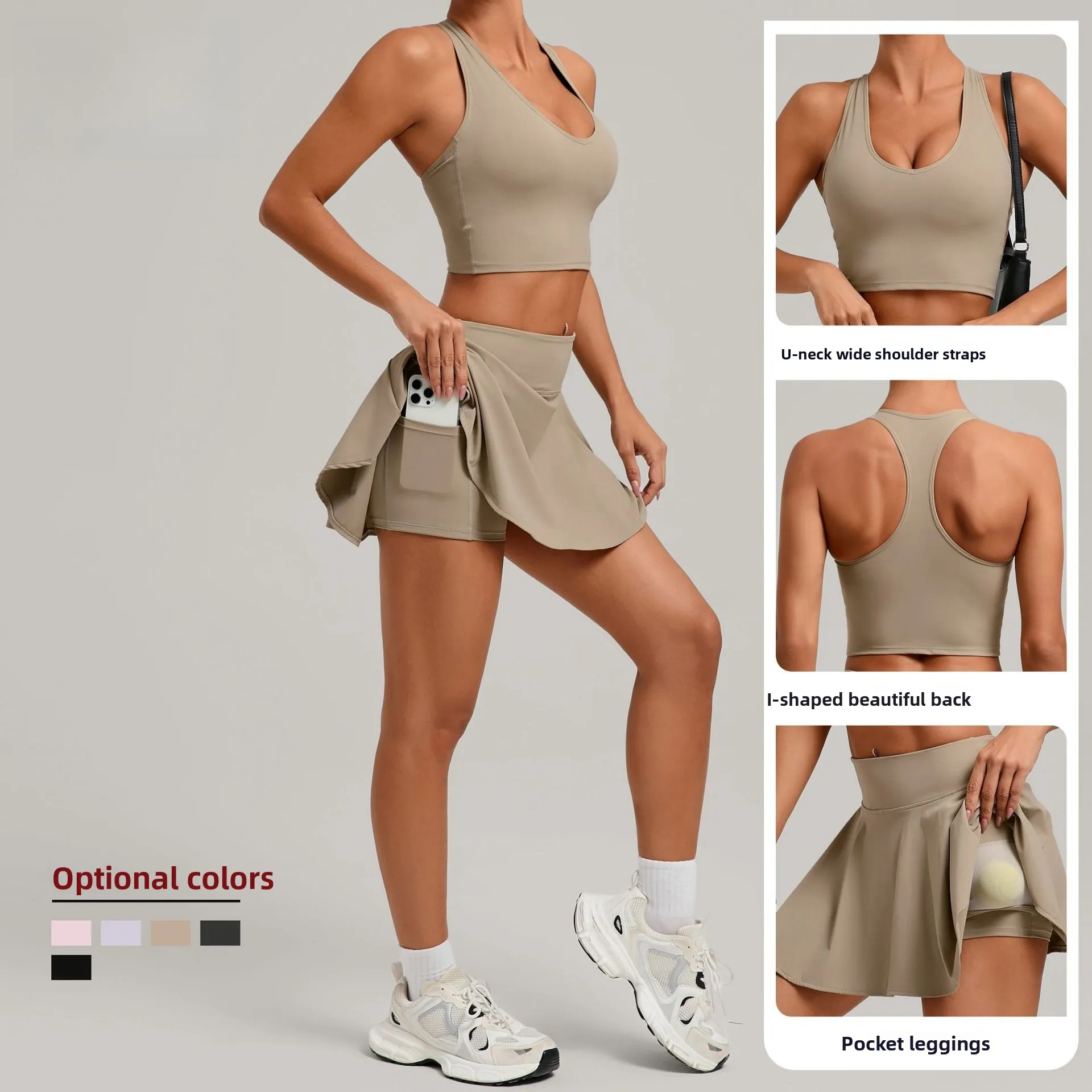 Sutiã esportivo saia de tênis terno apertado cintura alta anti-exposição fitness golfe badminton tênis saia correndo esportes yoga wear 2pc conjunto