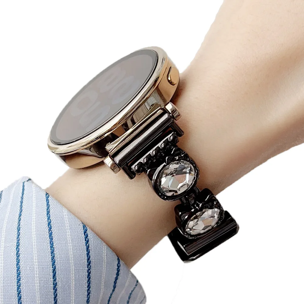 18 mm Uhrenarmband aus Leder mit Bling-Metall, schlankes Smartwatch-Armband für Huawei Watch GT 5 41 mm GT4/Venu 3S/Forerunner 265S