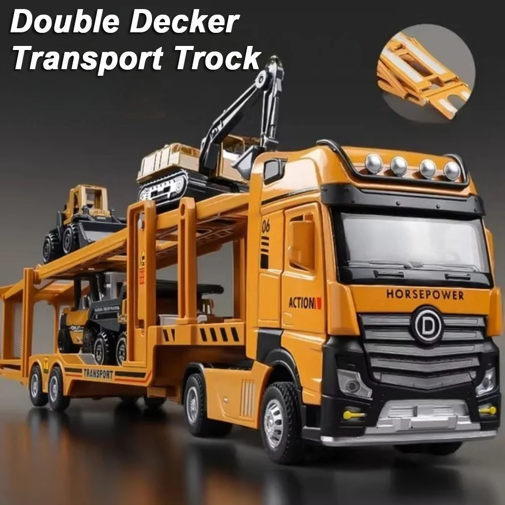 1:32 modèles de camions de Transport à deux étages jouets voitures en alliage moulé sous pression portes son ouvert lumière retirer jouets éducatifs pour enfants