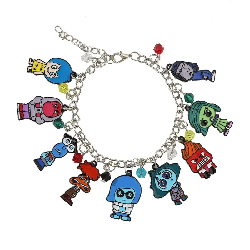 

Hot Disney Movie Inside Out 2 Anime Peripheral Bracelet Cartoon Joy Sadness Anger Alloy Drop Oil Pendant Bracelet for Couples