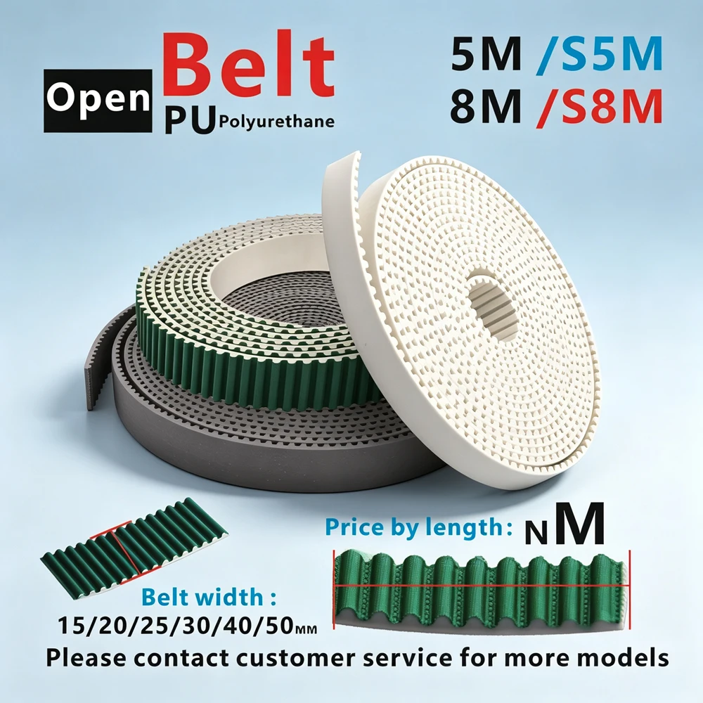 Custom High-Quality HTD Open Timing Belt 5M/S5M/8M/S8M in Green/Black Polyurethane Steel PU Synchronous Belt with Various Widths