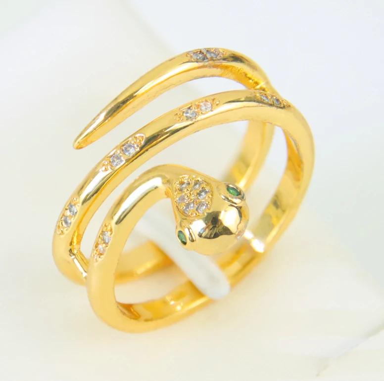 Hip-Hop Zirkonia Offene Schlangenringe 21k Vergoldet Arabische Mode CZ Tier-Ring Italienischer Damen Event Party Punk Schmuck Geschenke – Detail 8