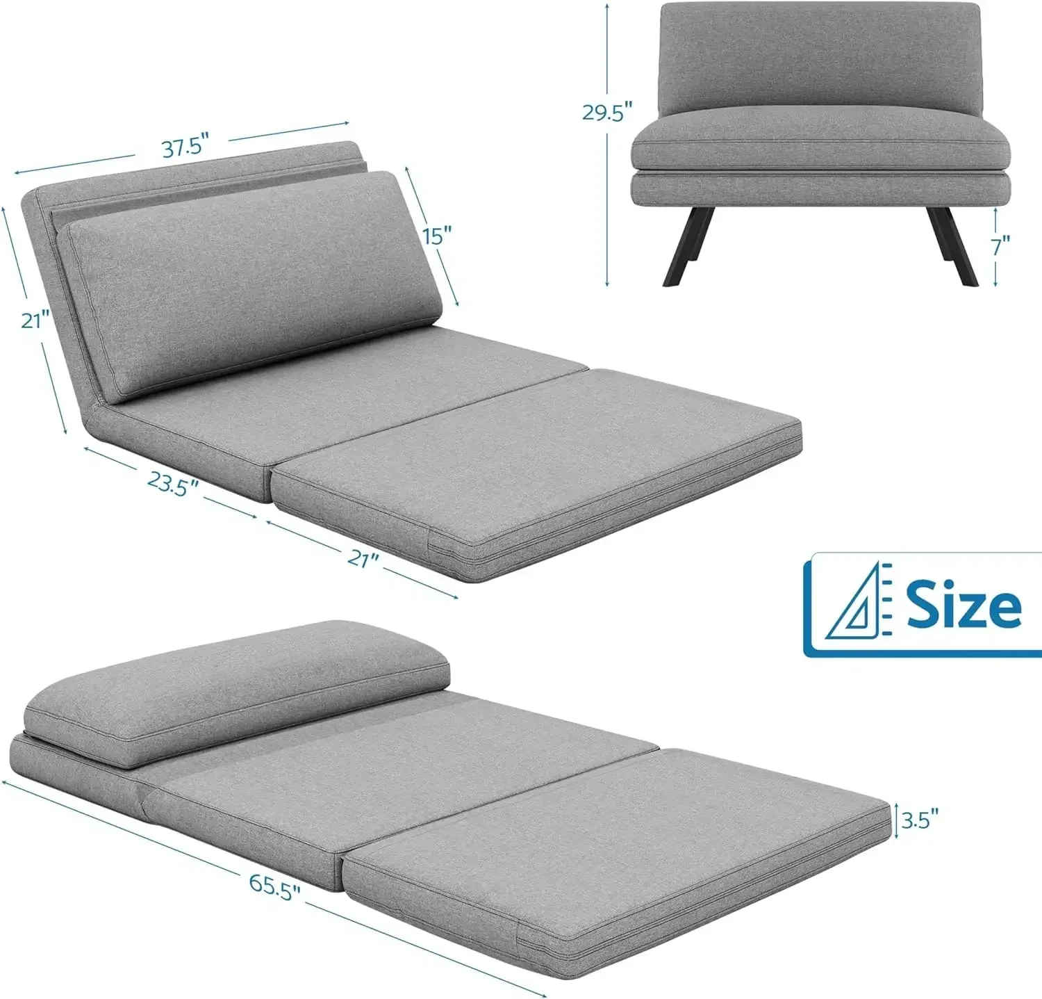 LIFERECORD Convertible Futon Sofa Bed 4 in 1 Multi-Function Modern Mini Single Floor Sleeper Chair with Adjustable Backrest for