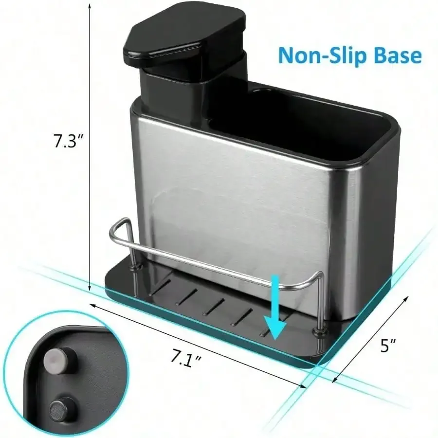 3-In-1 Soap Dispenser With Sponge Holder For Kitchen & Bathroom Sink, Stainless Steel Sink Caddy Organizer With Dish Brush And Scrubber