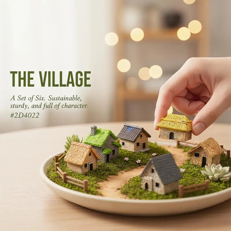 6Pcs Miniature Thatched Cottage Statues Retro Style Perfect for Dollhouse Decoration