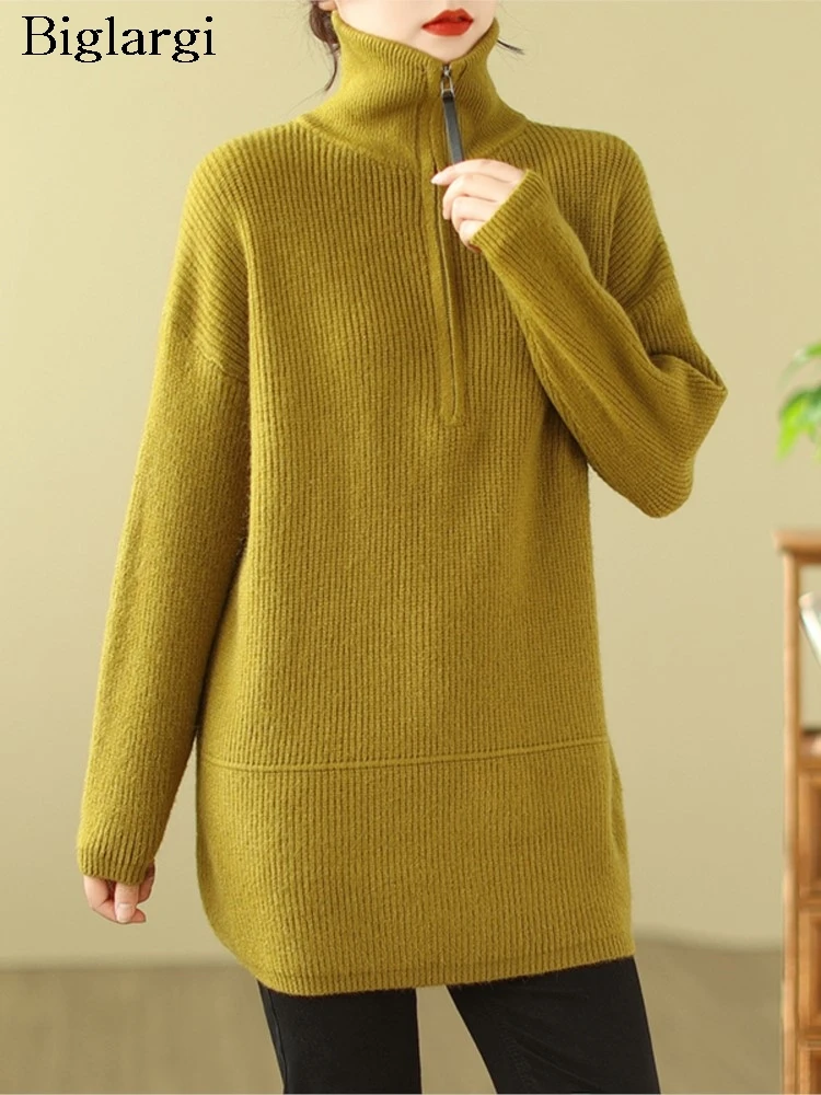 Oversized Knitted Autumn Turtleneck Pullover Sweater Women Long Sleeve Fashion Ladies Sweaters Loose Korean Woman Sweater Tops