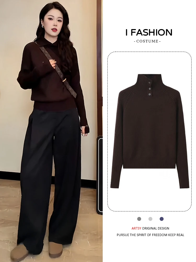 

Женский вязаный свитер Sli для осени и зимы, скрывающий живот, универсальный, омолаживающий, повседневный, свободного кроя, с длинными рукавами