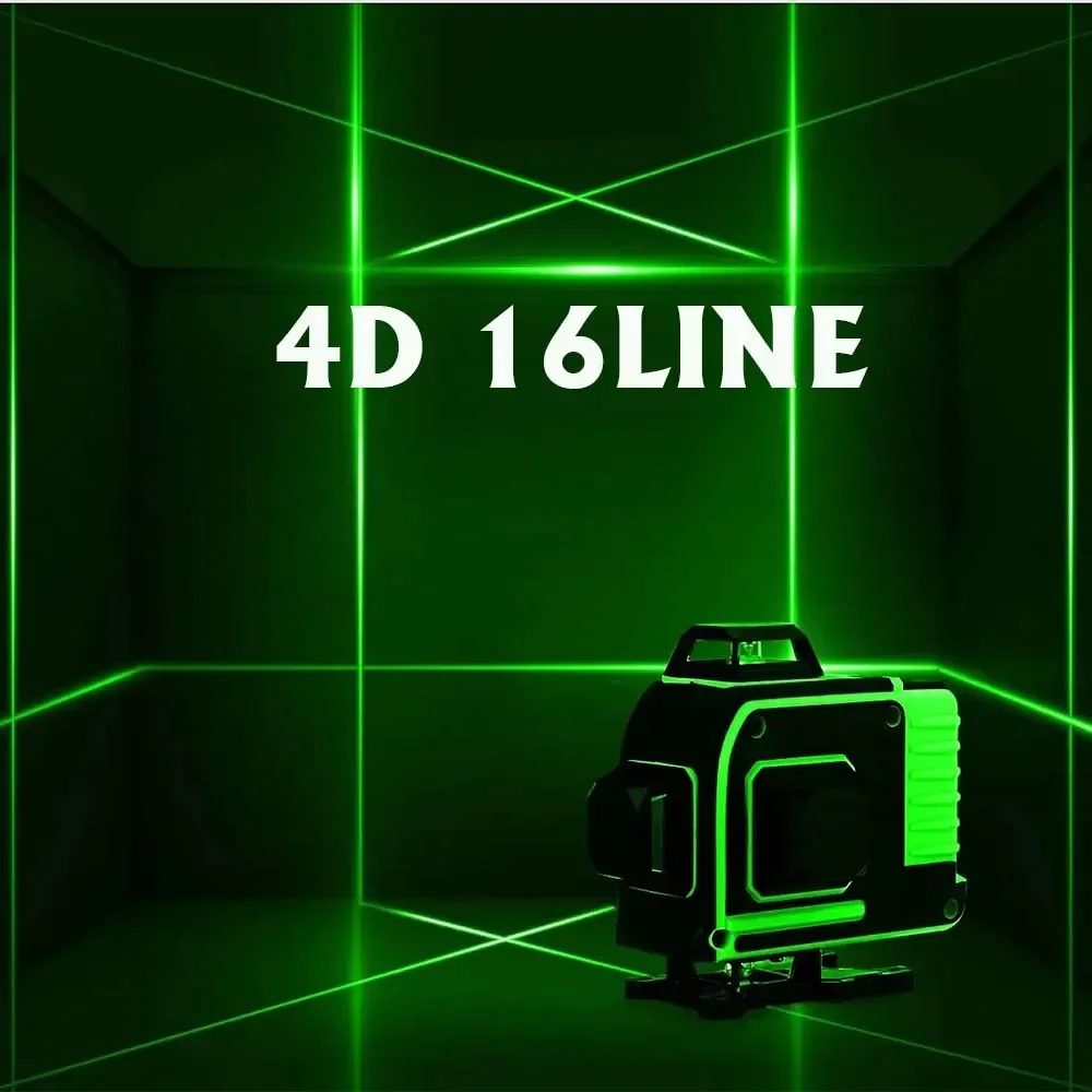 

4D 16 Line Professional Remote Control Laser Level Measuring Wall Flatness Tool Vertical & Horizontal Lasers Work 4 Hours