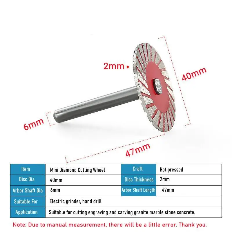 10pcs/set 40mm Cutting Engraving Blade Diamond Cutting Wheel Discs with 6mm Shank Carving Concrete Granite Sandstone Saw Blades