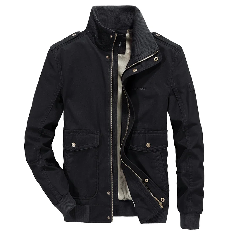 Winter Jacket Fleece Man Outdoors Leisure New Stand Tops Solid Color Simplicity Multiple Pockets Thickening Keep Warm Coats Man
