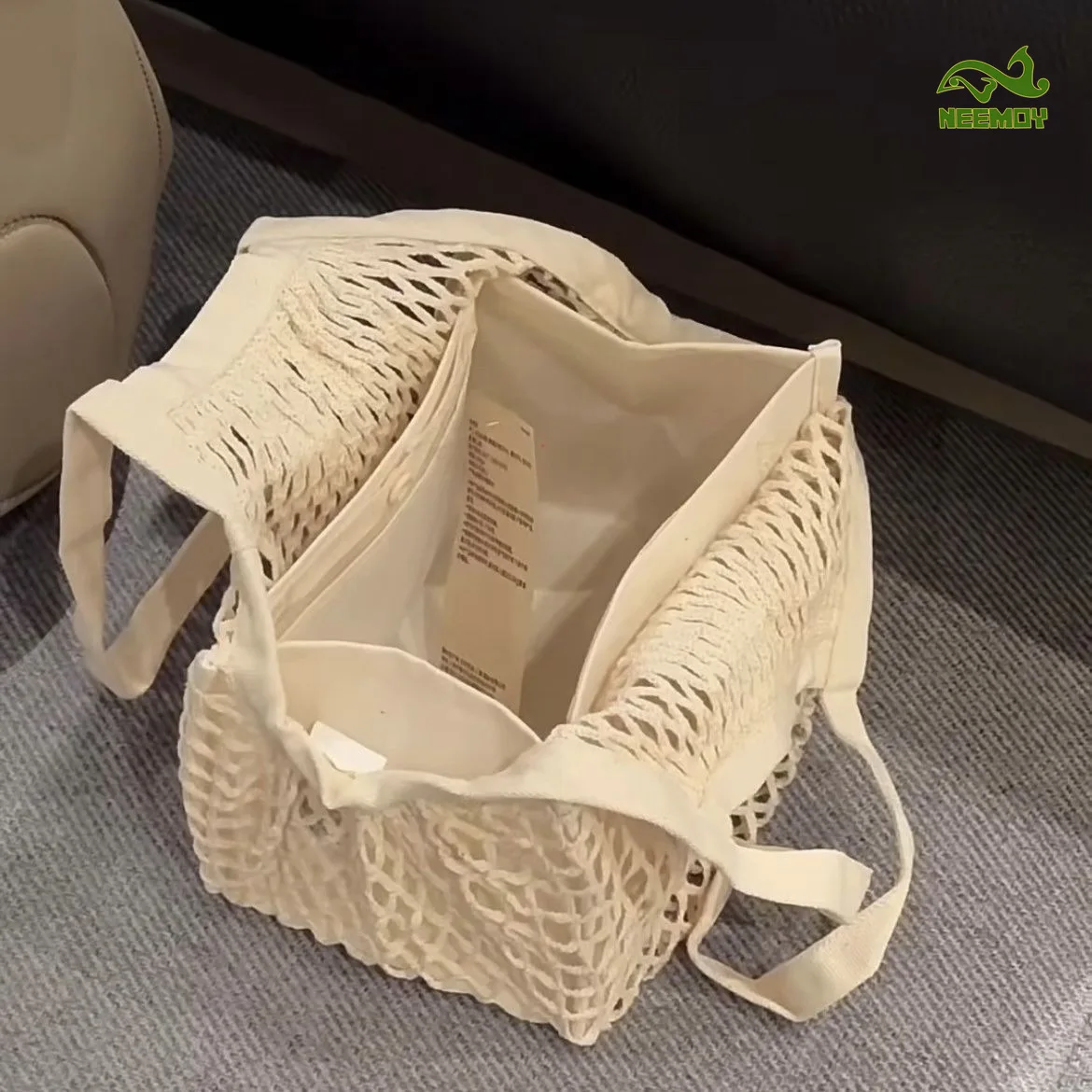 

Cotton Fishing Net Hollowed Out Women's Bag, Summer Woven Hollowed Out Handbag Women's Niche Design Mesh Pocket Bag Big Capacity