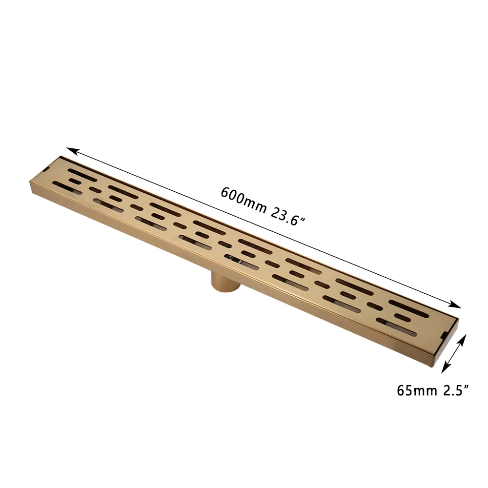 Imagem -02 - Zappo Banhado a Ouro Banheiro Drenos Retângulo tipo Banheiro Linear Dreno de Assoalho Chuveiro Srainer 600 mm x 65 mm 304 Aço Inoxidável