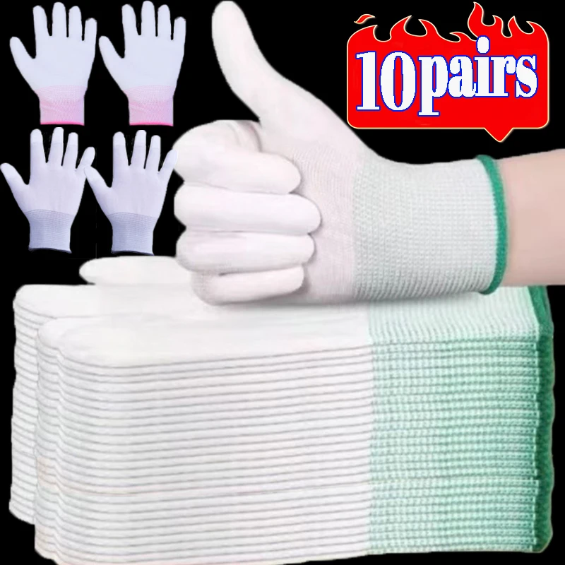 

1-10Pairs Works Gloves Coated Palms Coating Fingers Anti-Static Nylon Latex Antiskid Parts Electronic Repair Protective Gloves