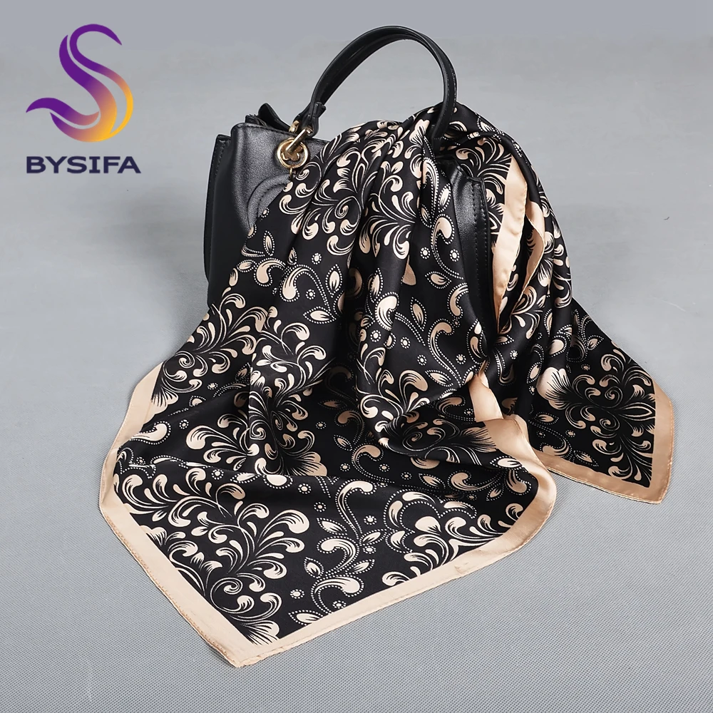 BYSIFA mężczyźni kobiety czarny beżowy jedwabny szalik peleryna Foulard modne zimowe szaliki akcesoria wiosna jesień marka kwadratowe szaliki hidżaby