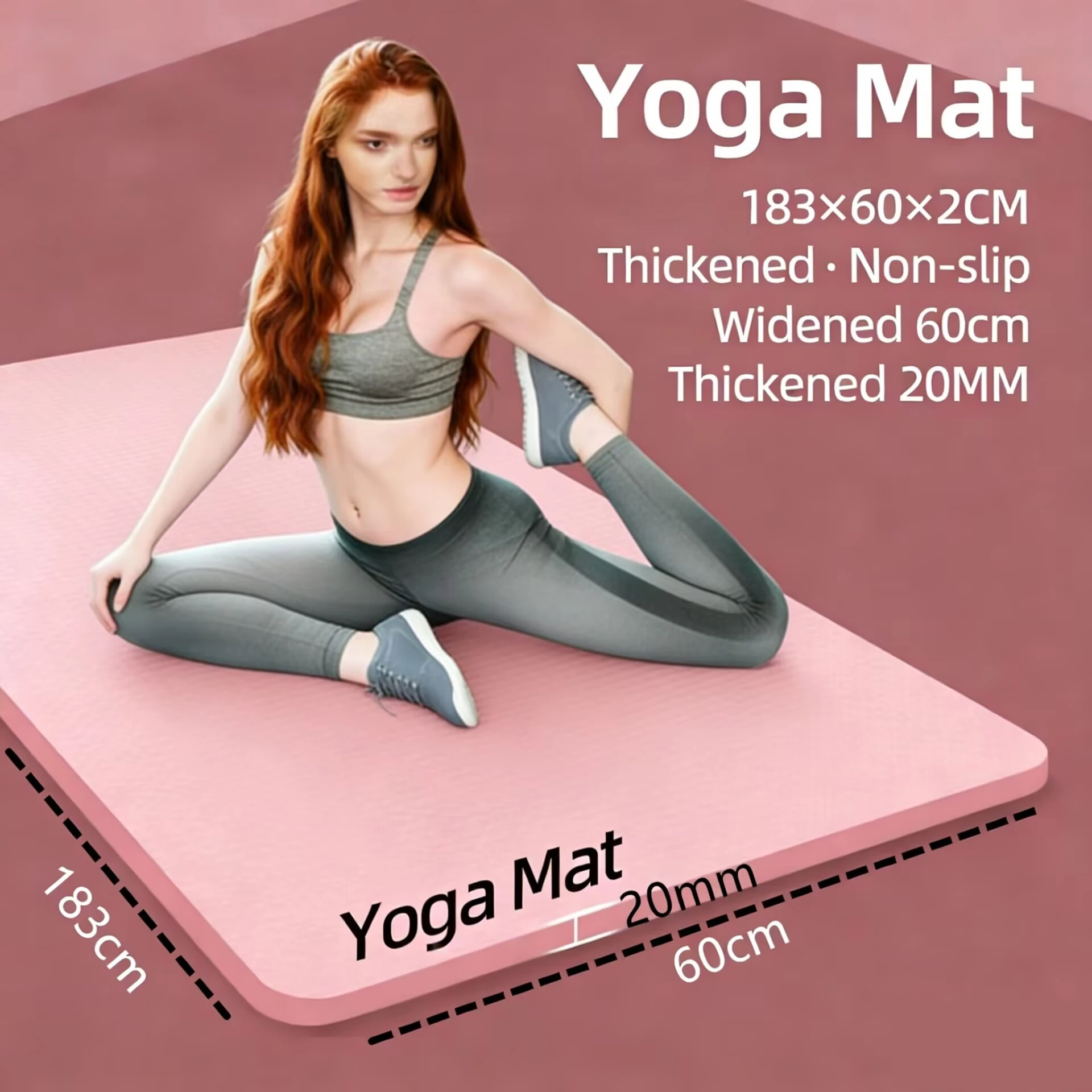 

Коврик для йоги и фитнеса 183x60x2 см, утолщенный, противоскользящий, для начинающих, 20 мм, для дома, для танцев, спорта, пилатеса, тренировок