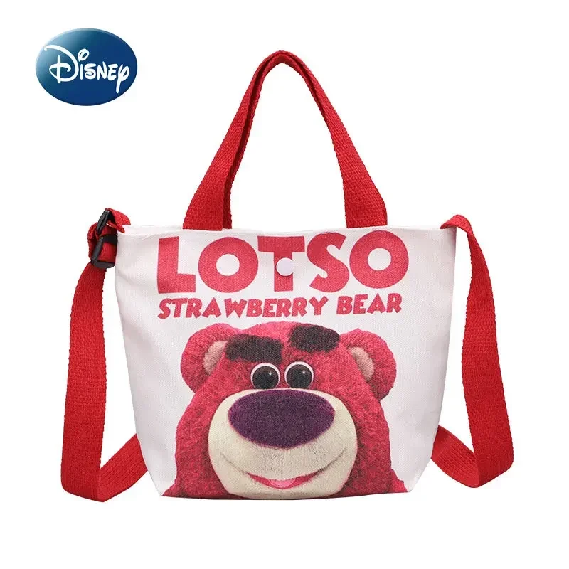 Disney Strawberry Bear New Girls' Handbag Cartoon Cute Mini Girls' Bag Large Capacity Fashion Canvas One Shoulder Crossbody Bag