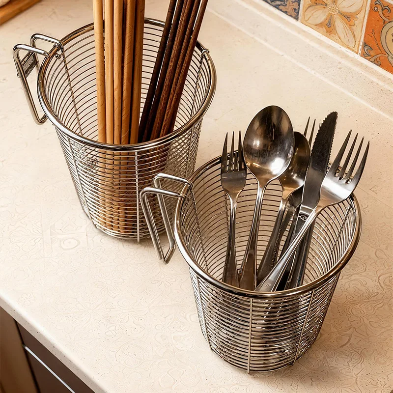 Wall‑Mounted Stainless Steel Round Chopstick Holder Mildew Resistant Drain Utensil Cage Dishwasher Safe