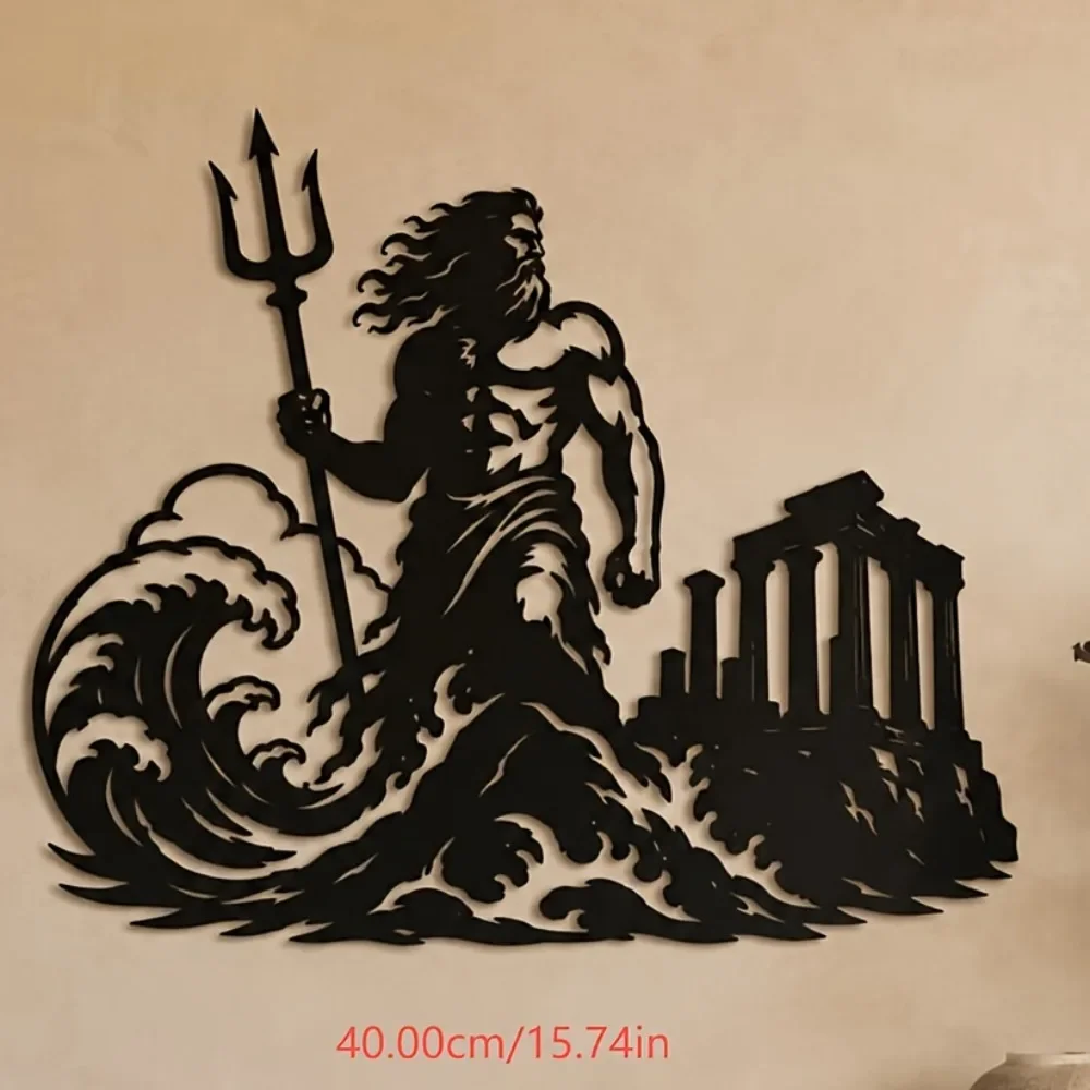 CIFBUY Poseidon Greek Mythology Sea God Ancient Style Metal Wall Art Iron Hanging Sculpture Home Decor Unique Gift