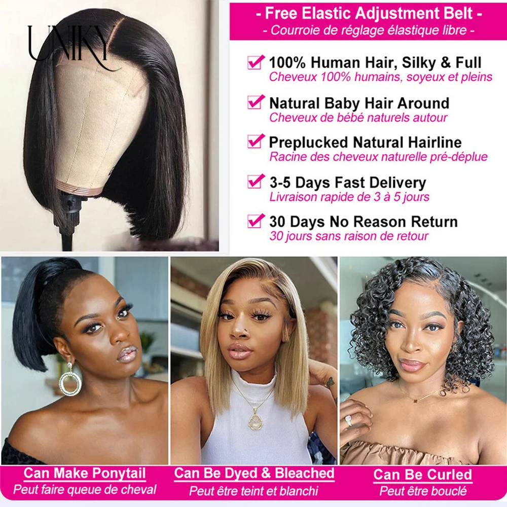 High Quality Wear Go Wig Glueless 4X4 HD Lace Closure Straight wash short Cut Human Hair Wig Ready to Wear Uniky Hair