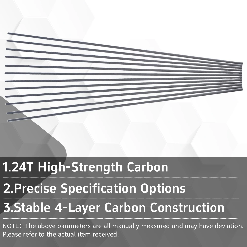 

30Inch Archery Arrow Shaft - 24T Carbon, ±.003"Standard Straightness, Raw Bare DIY for Compound Recurve Bows Hunting Competition