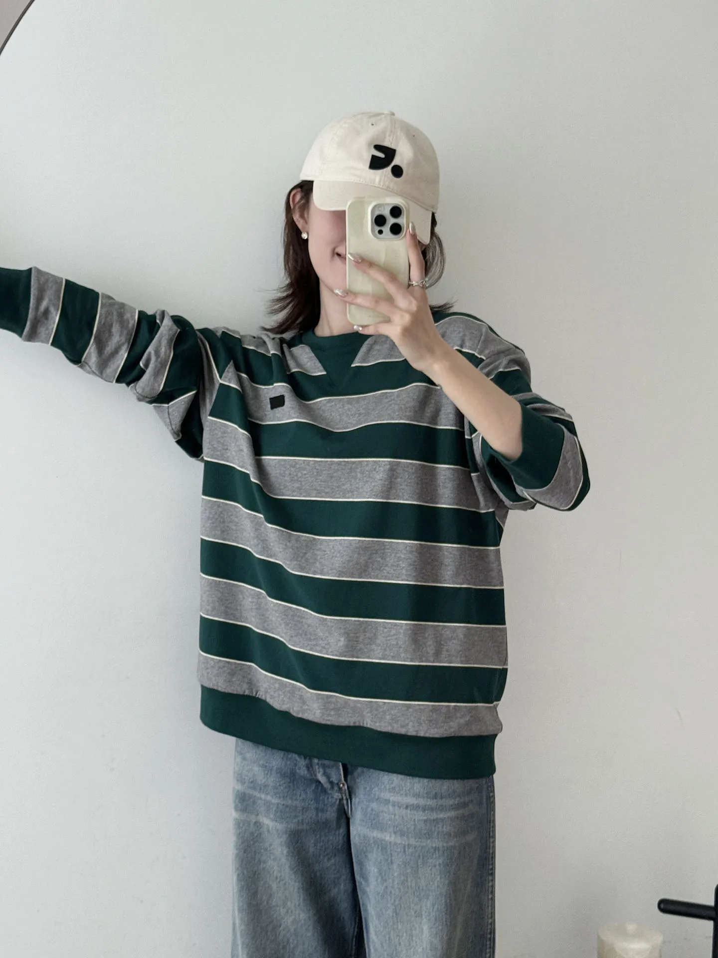 

Модная женская футболка в полоску с двойным слоем, круглым вырезом, длинными рукавами, свободного кроя, из хлопка, для весны и лета.