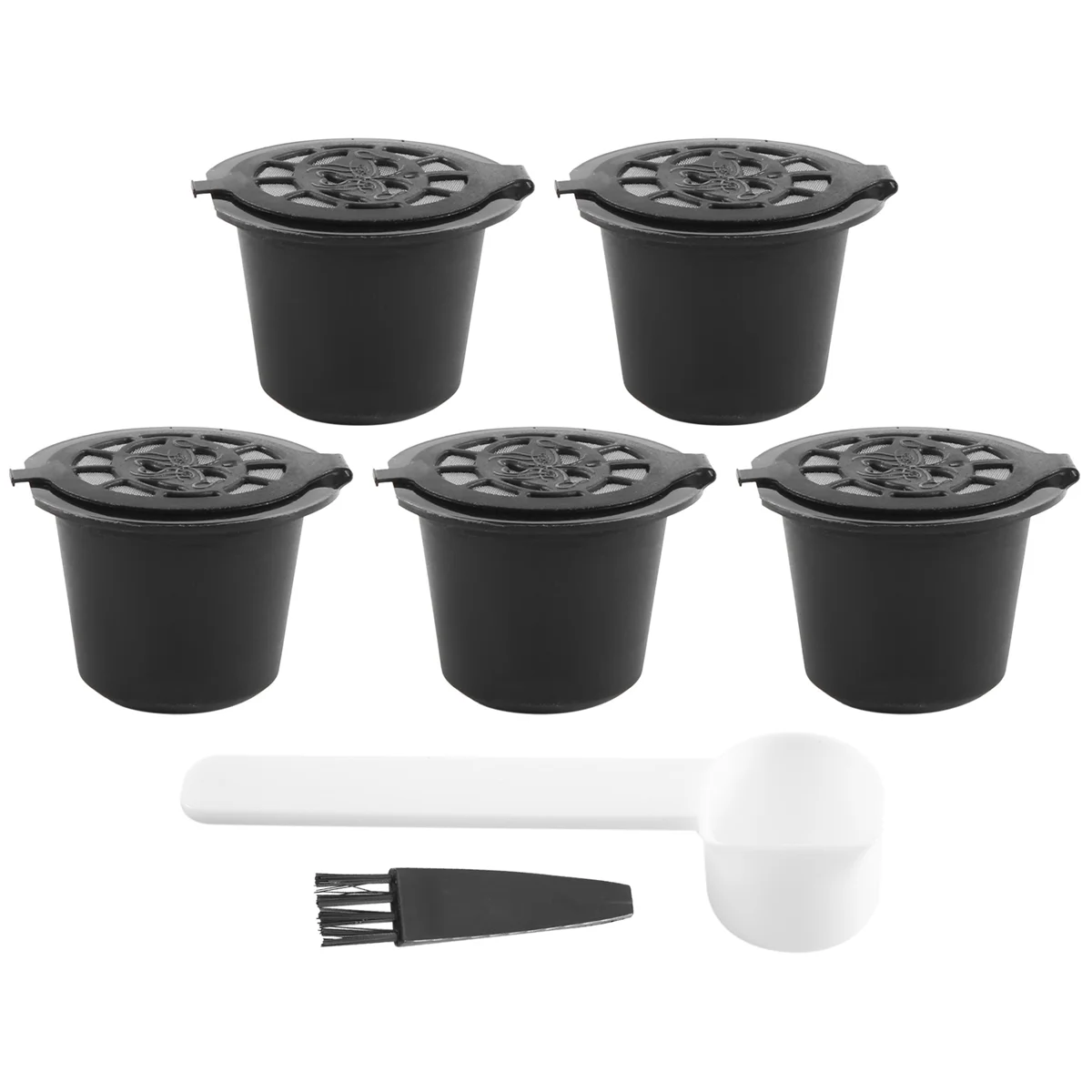 5 Reusable Capsules Refillable Coffee Capsule Filter with Coffee Machines with Coffee Spoon Brush