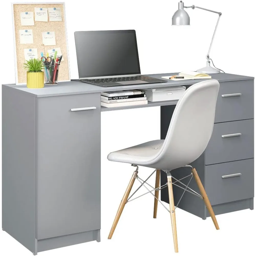 

Office Furniture Desk Sets，Computer Desk With 3 Drawers1Door And1Storage Shelf Wood Writing Home Office Workstation Office Desk