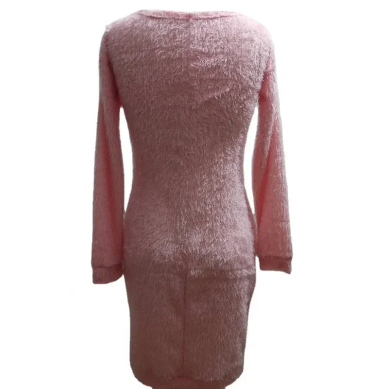 Lady Sexy Dress Slim Fit Long Sleeve Solid Color Wool Skirt Sexy Bodycom Women Plush Dress Elegant Casual Knitted Dress