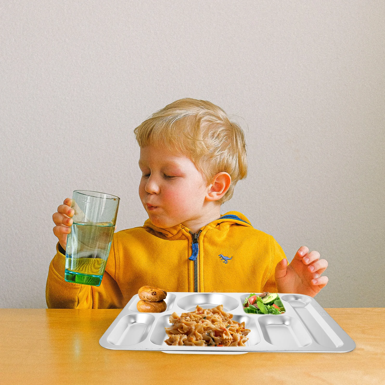 

1Pcs Stainless Steel Divided Lunch Compartment Tray 7 Sections Food Serving Plate Household Tableware Food Divided Tray