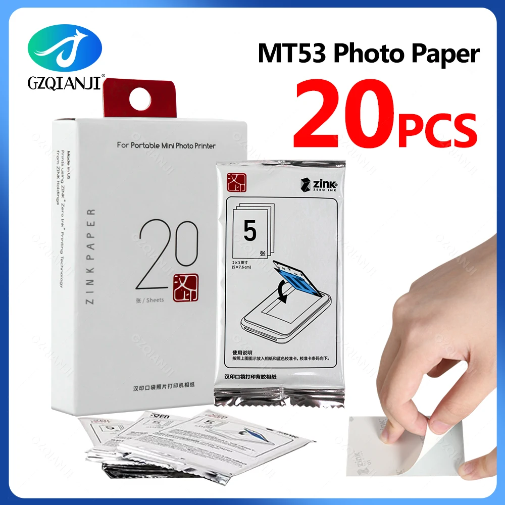 Original MT53 Self-adhesive Photo Paper 2x3 Inch Sticky-Backed Papers For Pocket Printer (Individual Paper, Excluding Printer)