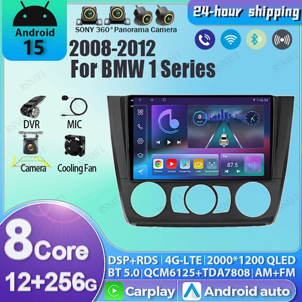 Android 15 Autoradio For BMW 1 Series 2008 2009 2010 - 2012 Car Radio Multimedia Video Player GPS Stereo 2K QLED CarPlay Auto BT
