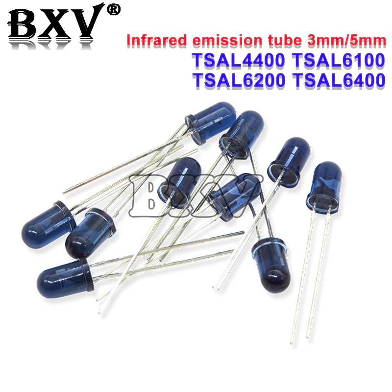 

10PCS 940NM 2Pin Infrared Emission Tube Diode EMITTER IR 3mm 5mm TSAL4400 TSAL6100 TSAL6200 TSAL6400 4400 6100 6200 6400